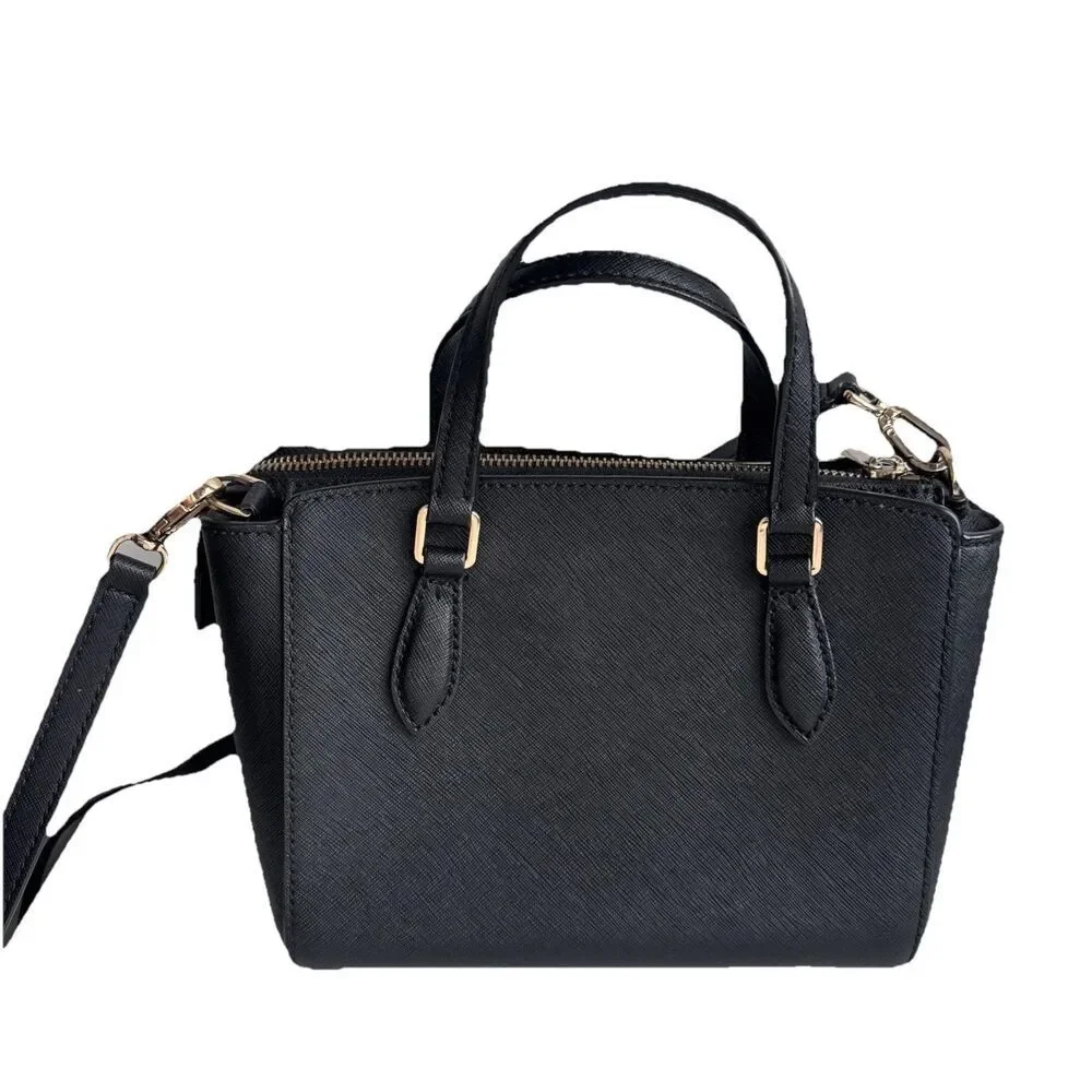 Tory Burch Emerson Mini Tote Crossbody Black Saffiano Leather Bag Gold Hardware